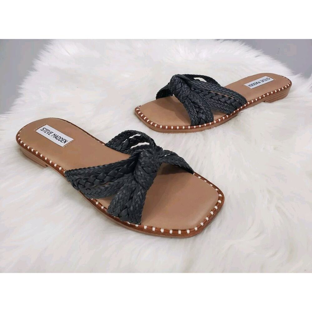 NEW NO BOX Steve Madden Black Braided Natural Sandal Size 7.5 WILMAH Beach Boho